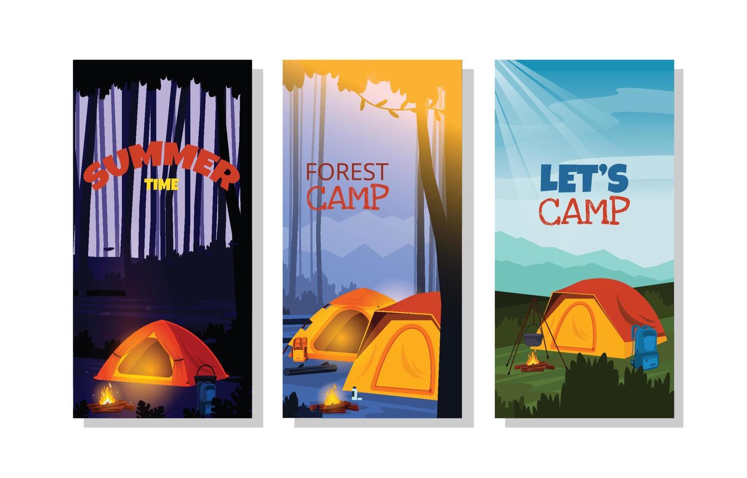 Summer Time Camping Tent Nature Holiday Card Template vector