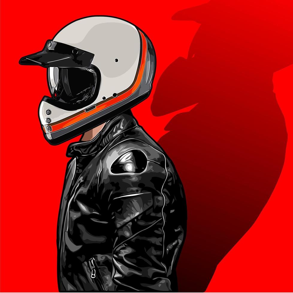 motociclista con casco retro vector