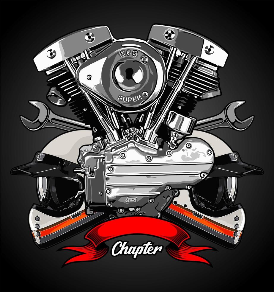 retro v-twin engine and two helmet vector