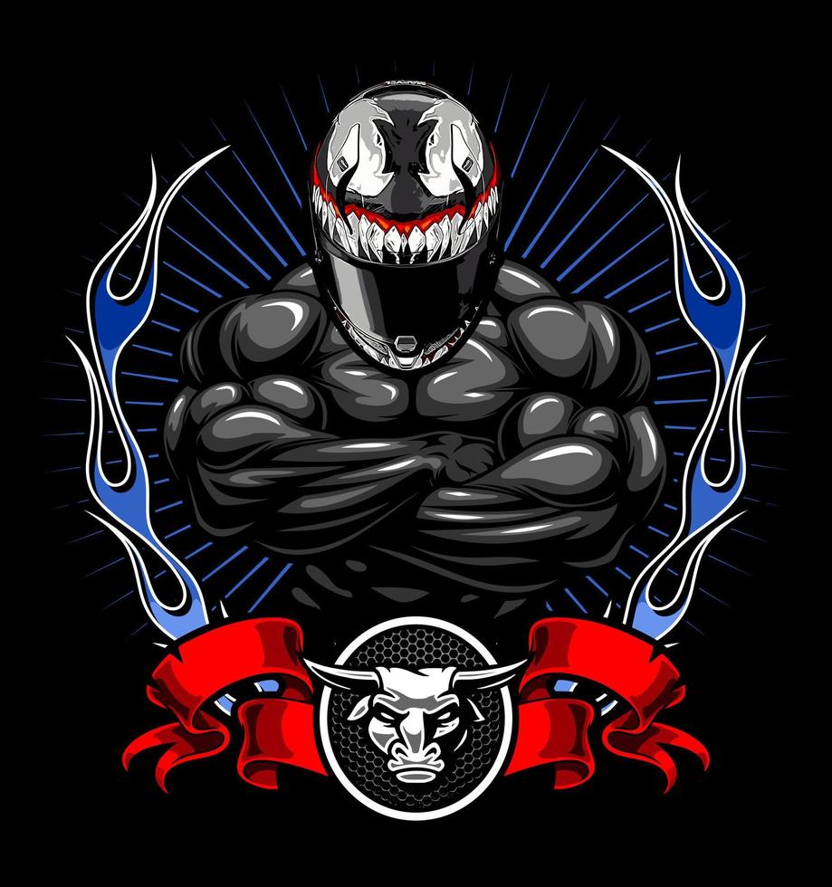 bodybuilder helmet devil pattern vector