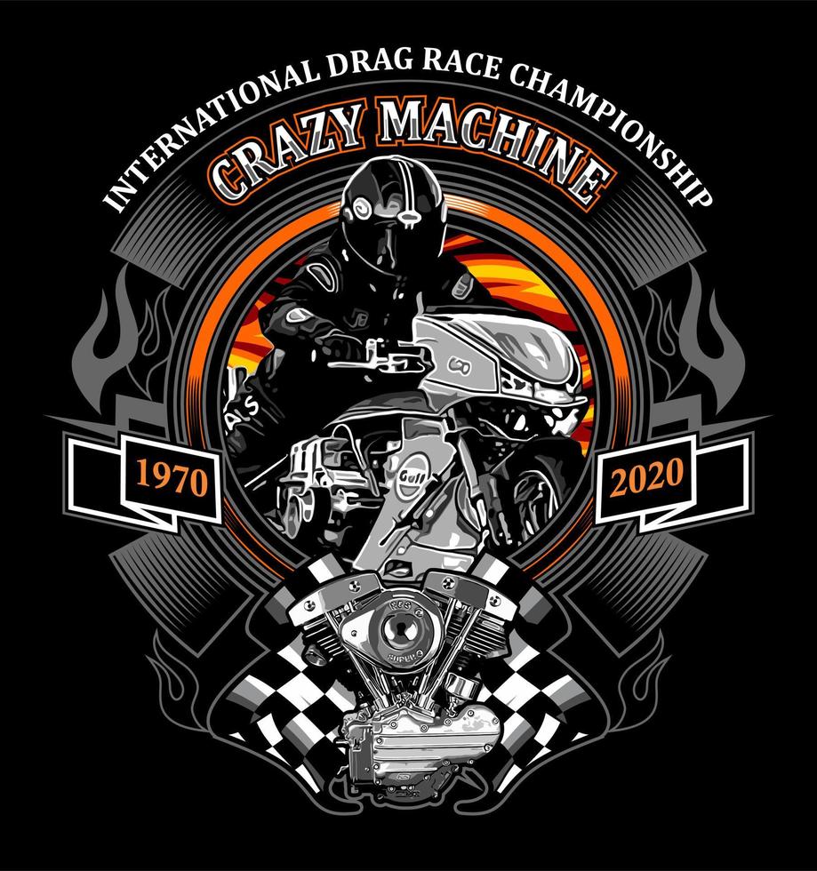 v twin engine with dragrace racer vector