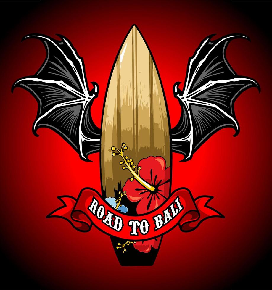 bat winged surfboard on red background vector