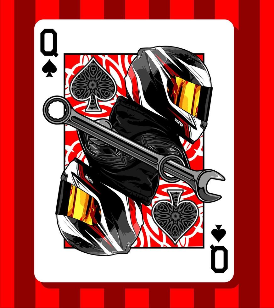 queen biker poker card vector