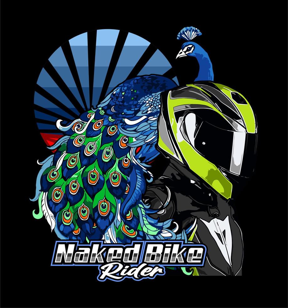 a biker with a peacock background vector