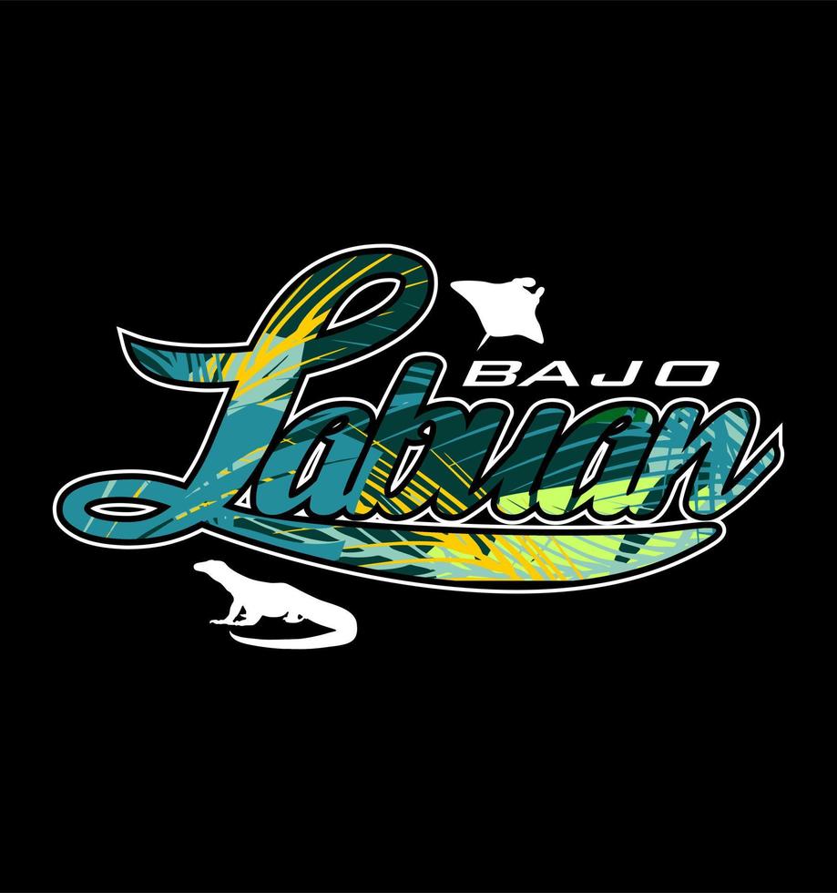 Labuan bajo writing and sting ray vector