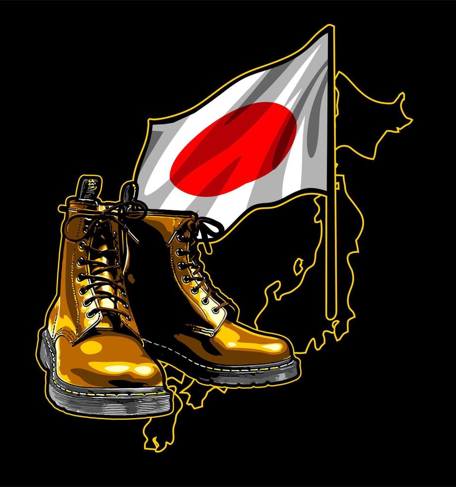 botas con mapa y bandera japonesa vector