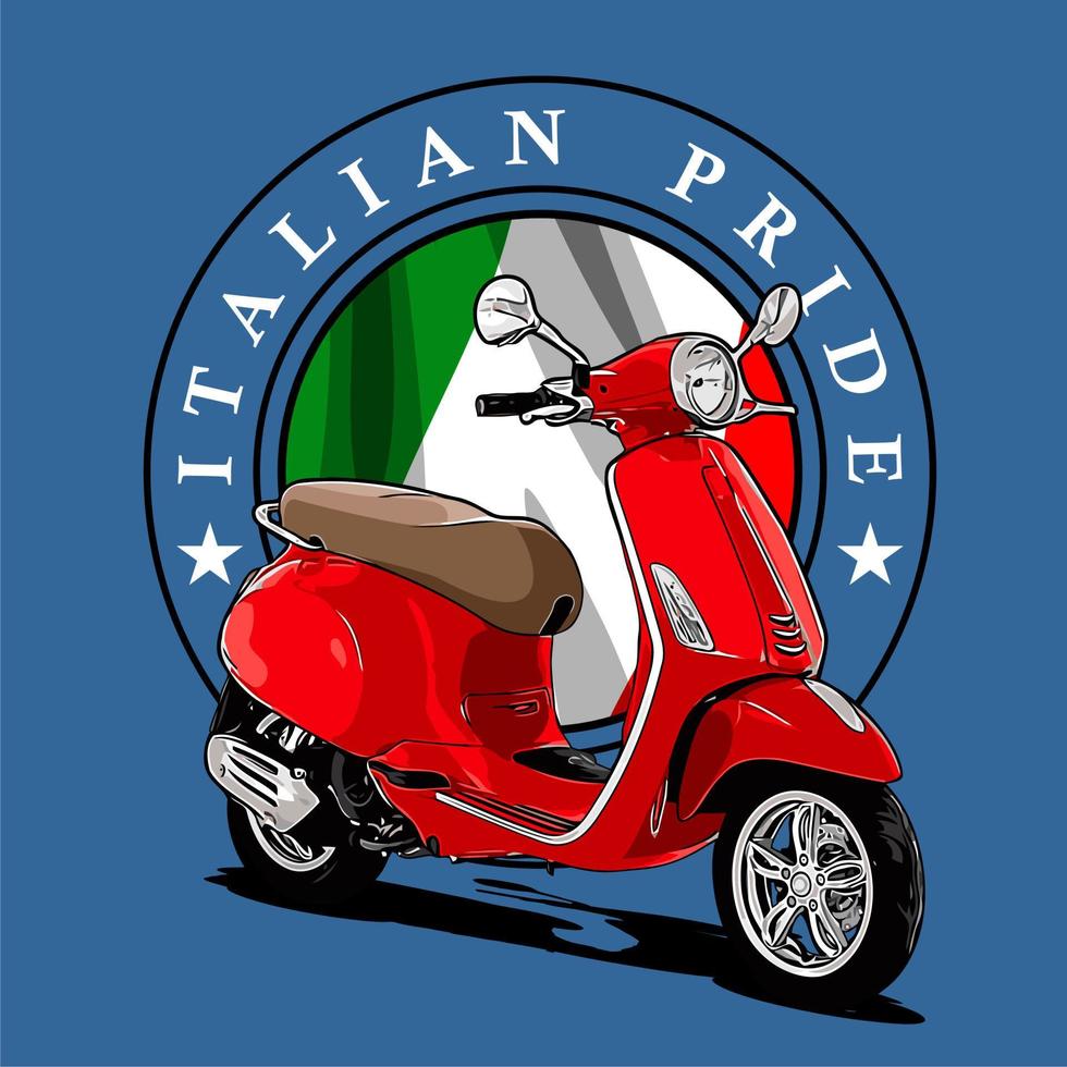 scooter clásico y bandera vector