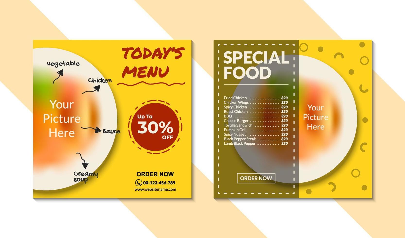 Food social media post template. Social media post banner for food promotion. set of social media banner suitable for social media, web, banner ad promotion vector