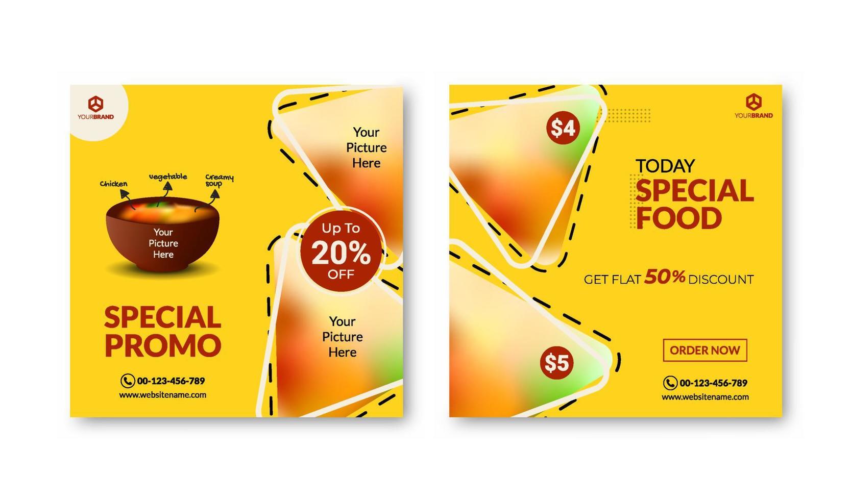 Food social media post template. Social media post banner for food promotion. set of social media banner suitable for social media, web, banner ad promotion vector