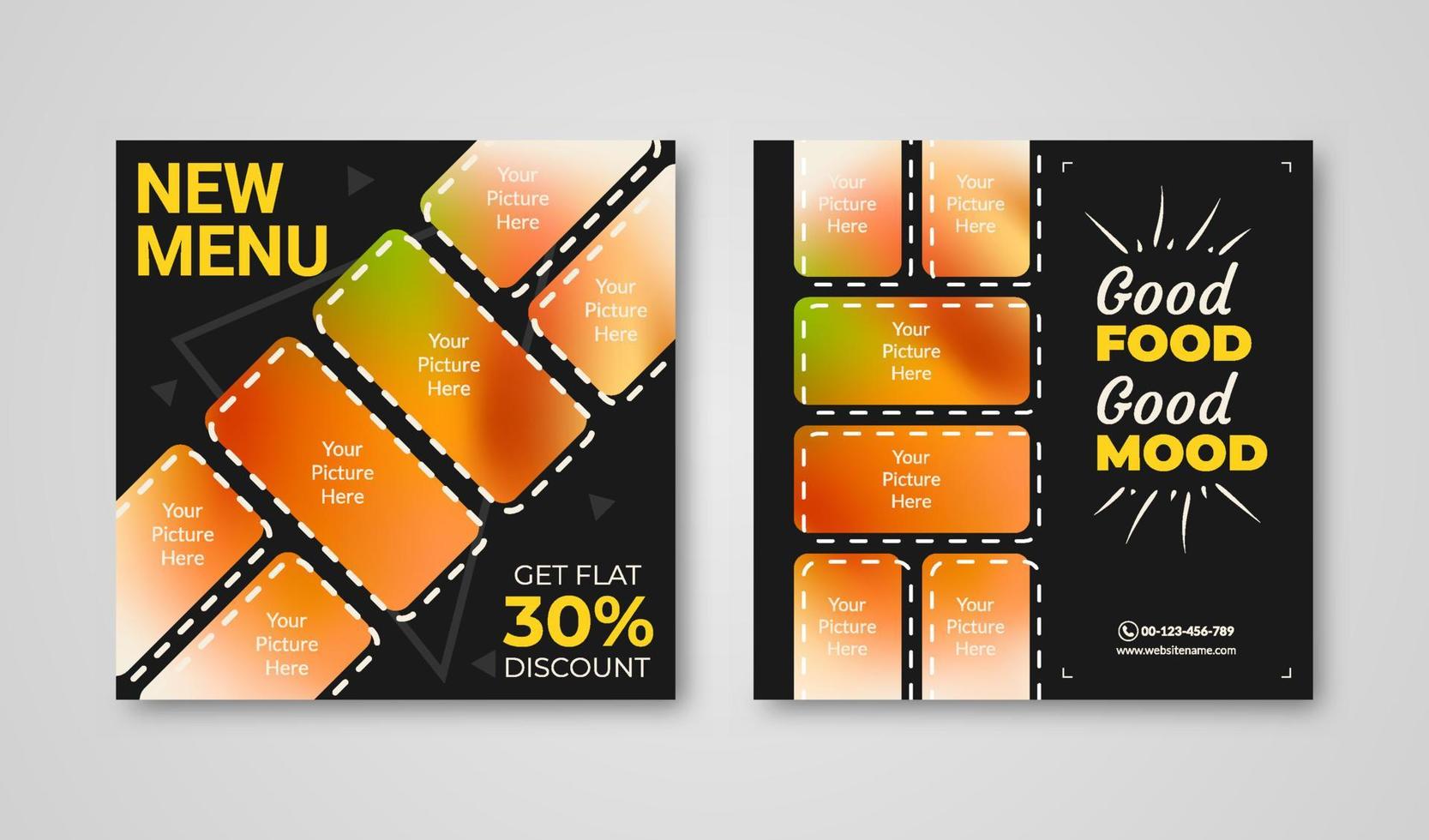 banner de publicación en redes sociales para promoción de alimentos adecuado para publicidad de banner, web y promoción de contenido de alimentos. plantilla de diseño de moda. buena comida, buen humor. vector