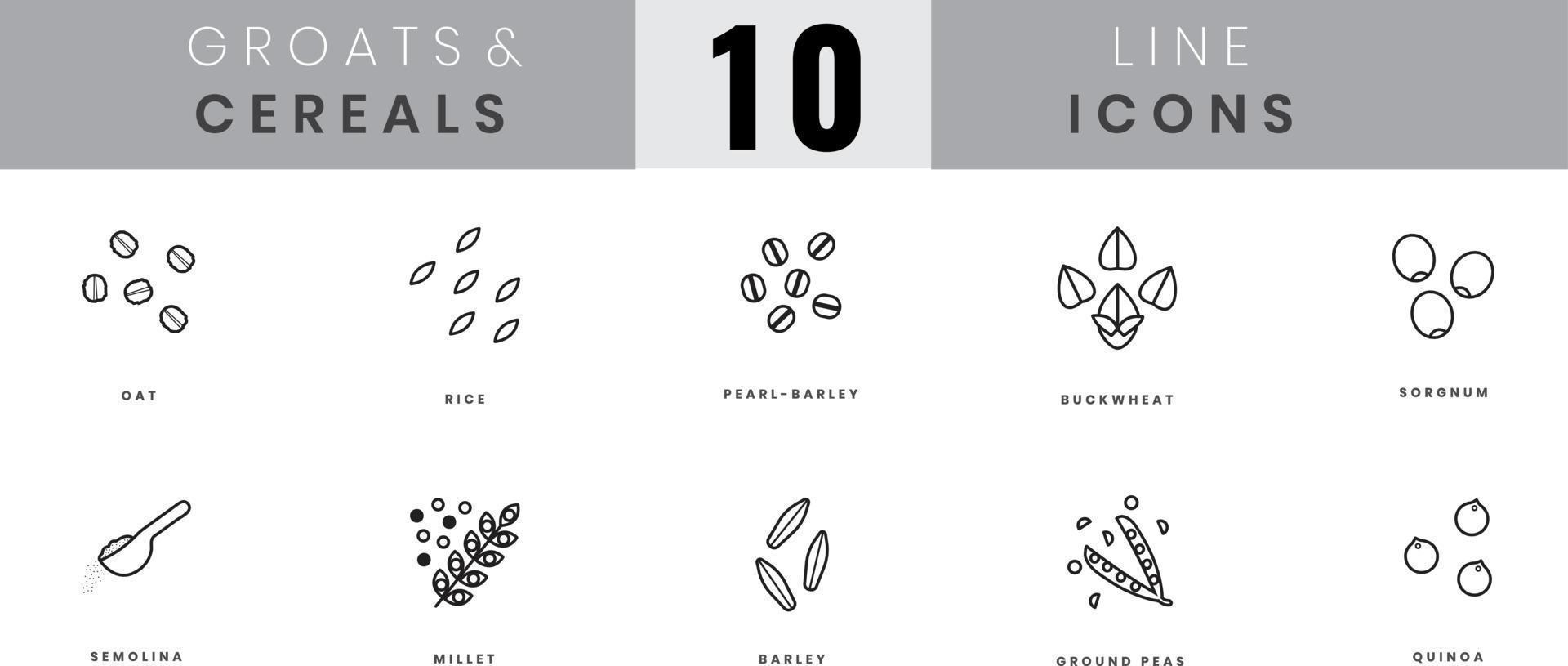 Grains and cereals icons. In lineart, outline style. For wesite design, mobile app, software vector