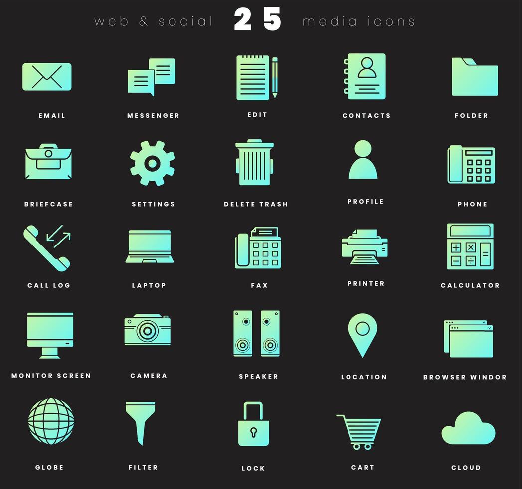 Vercor solid gradient icons for web app and softwarer in trendy colors vector