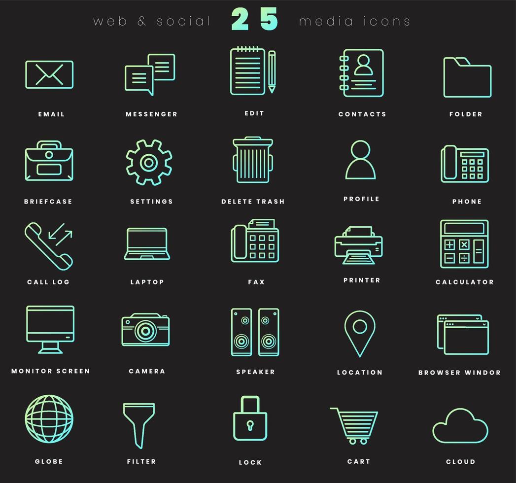 Vercor gradient line icons for web app and softwarer vector