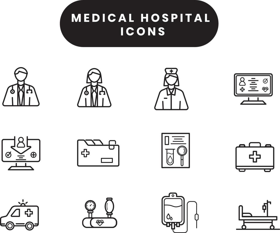 Vector medical icons. Patient and doctor care. Nurse first medical health help. Icons for web, app and software