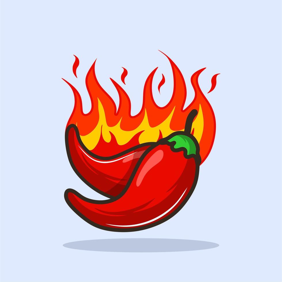 Red hot chili pepper with fire vector illustration, icon