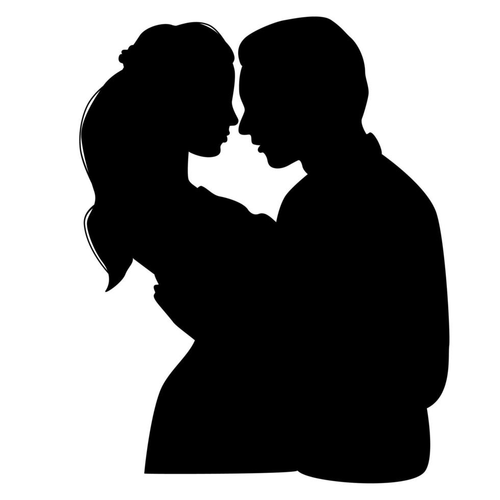 Couple silhouette isolated on white background. Two lovers looking at each other eyes. vector