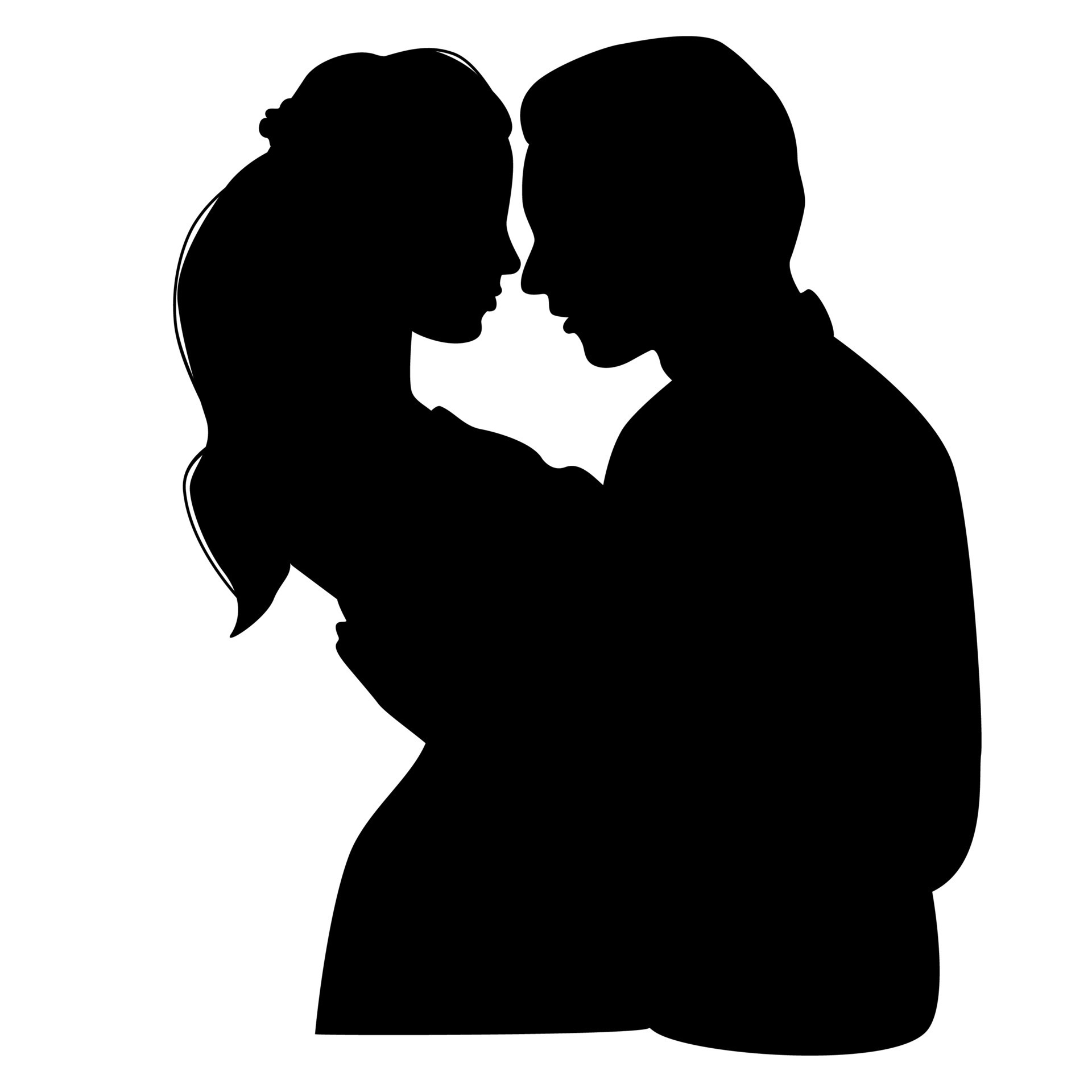 Couple in love, profile silhouettes close to each other, beautiful