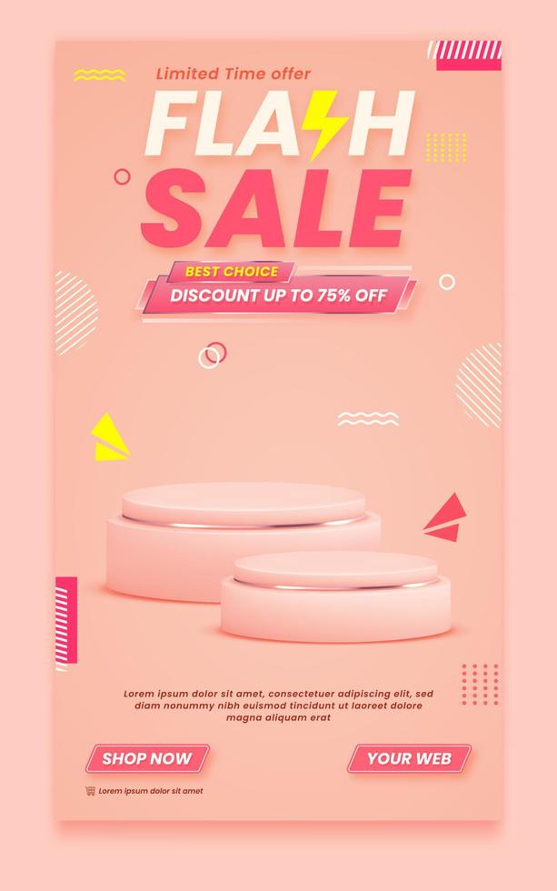 Flash sale promo poster template with podium and abstract background vector