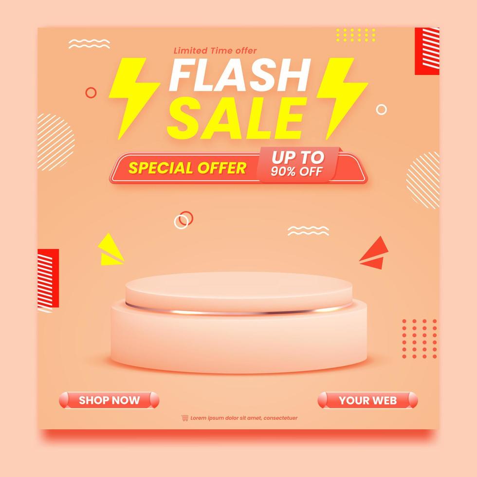 Flash sale promo square banner template vector