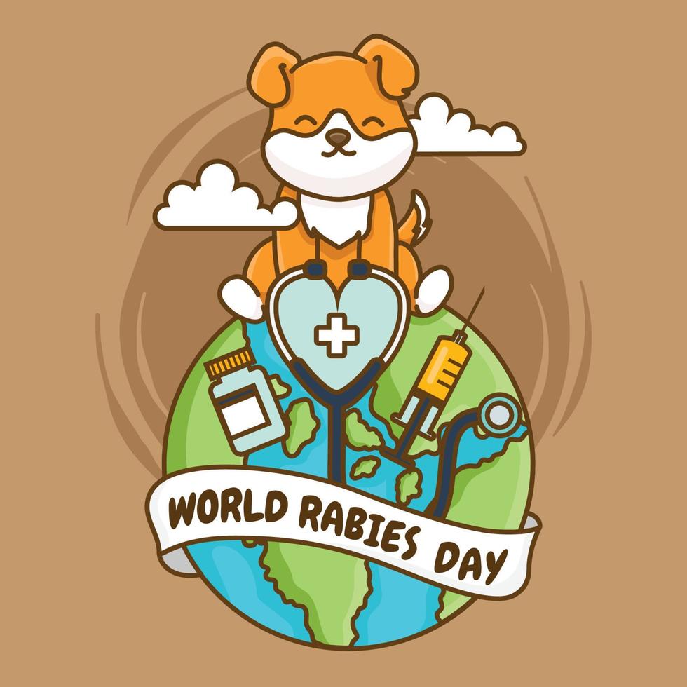 World Rabies Day Concept with Cute Dog on the Globe vector