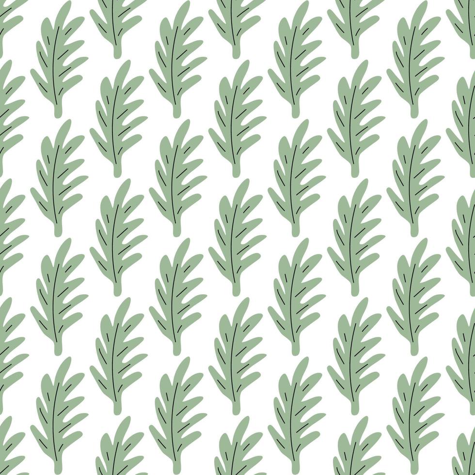 Green leafs seamless pattern. Vector hand drawn botanical illustration. Pretty scandi style for fabric, textile, wallpaper. Digital paper in white background