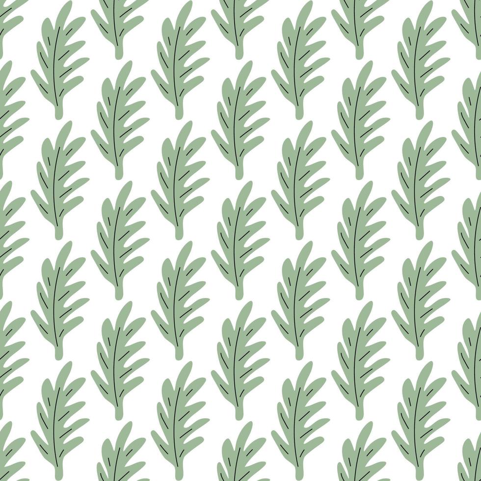 Green leafs seamless pattern. Vector hand drawn botanical illustration. Pretty scandi style for fabric, textile, wallpaper. Digital paper in white background