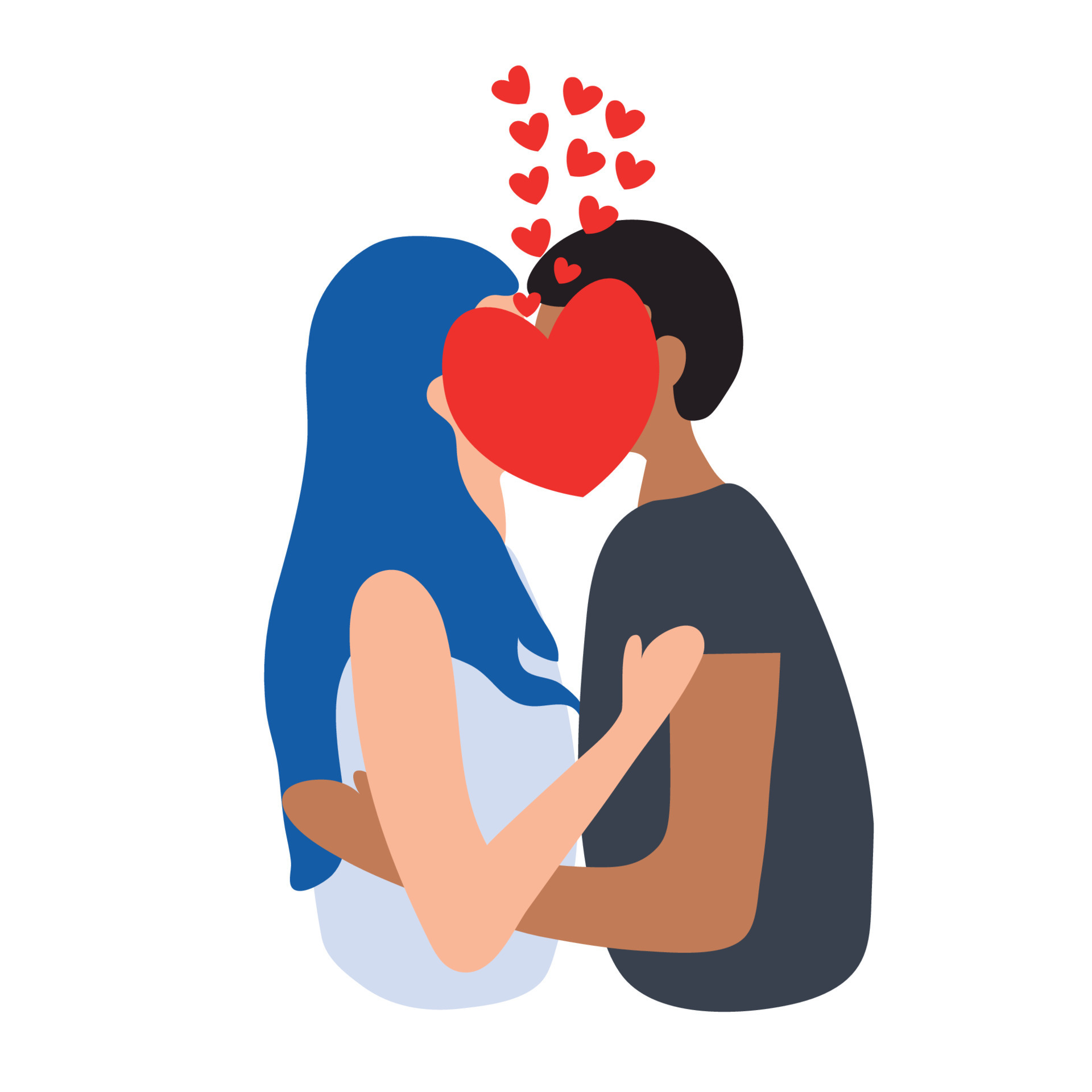 Kissing guy with a girl. Gentle hug and kiss. Cute couple. Vector
