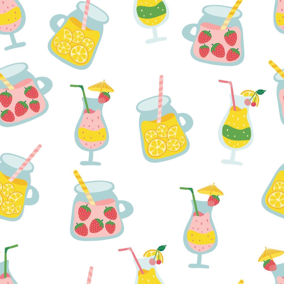 fruits Alcohol cocktails seamless pattern. juice cocktail beverages in different glasses pattern. Vector seamless pattern design for textile, fashion, paper, packaging, wrapping and branding