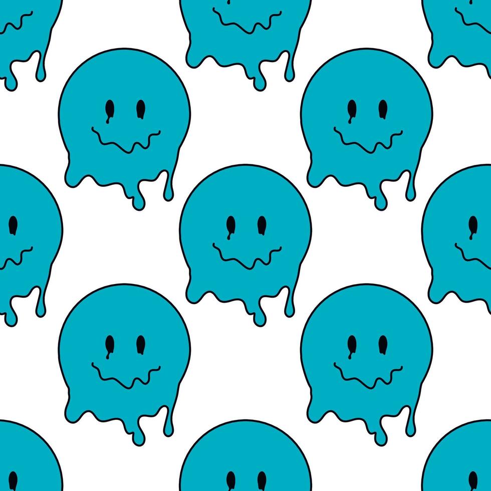 Funny smile dope faces seamless pattern. psychedelic surreal techno ...