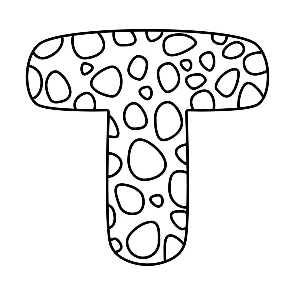 Letter T. Coloring page book for children of English, American alphabet
