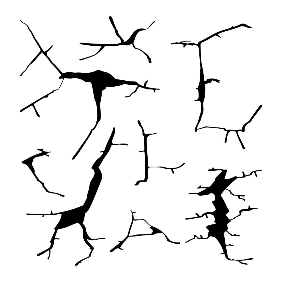 Hand drawn doodle crack element set. Cartoon black vector illustration