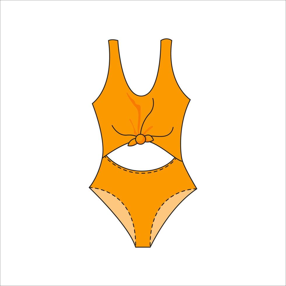 Women's open belly one-piece swimsuit. Modern stylish yellow swimwear. Female swimming clothes. Flat vector illustration isolated on white background