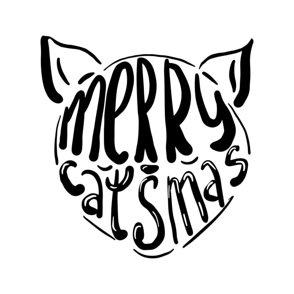 feliz catsmas letras hechas a mano. frase graciosa del gato navideño para la impresión de camisetas, tipografía festiva, impresión de mascotas vector