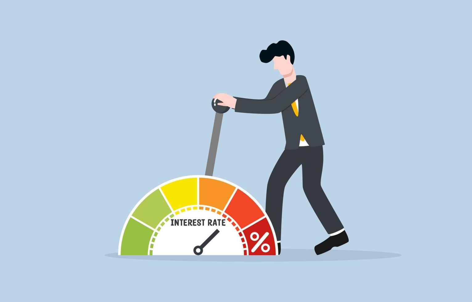 Monetary policy from central bank or federal reserve to solve high inflation, raising interest rate concept. government representative pull control lever for making interest rate hike. vector