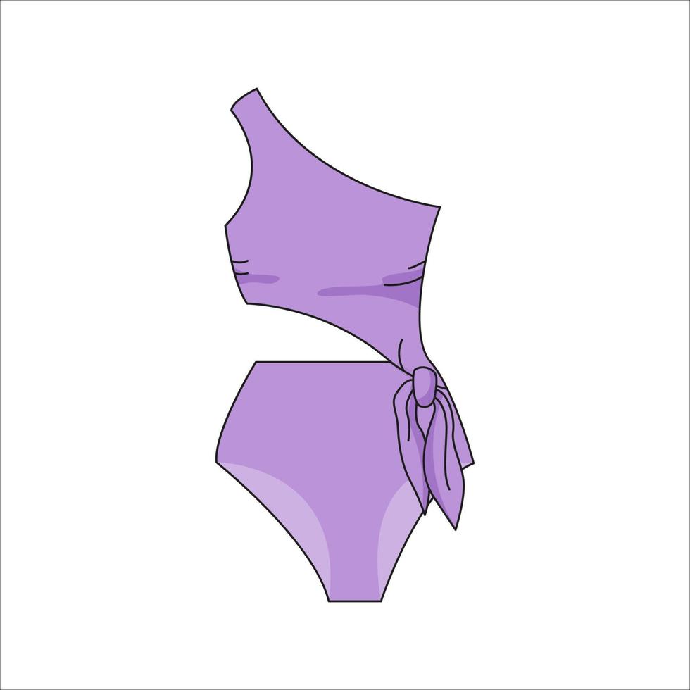 traje de baño de una pieza para mujer. traje de baño morado con estilo moderno con lazo. ropa de baño de mujer. ilustración vectorial plana aislada sobre fondo blanco vector