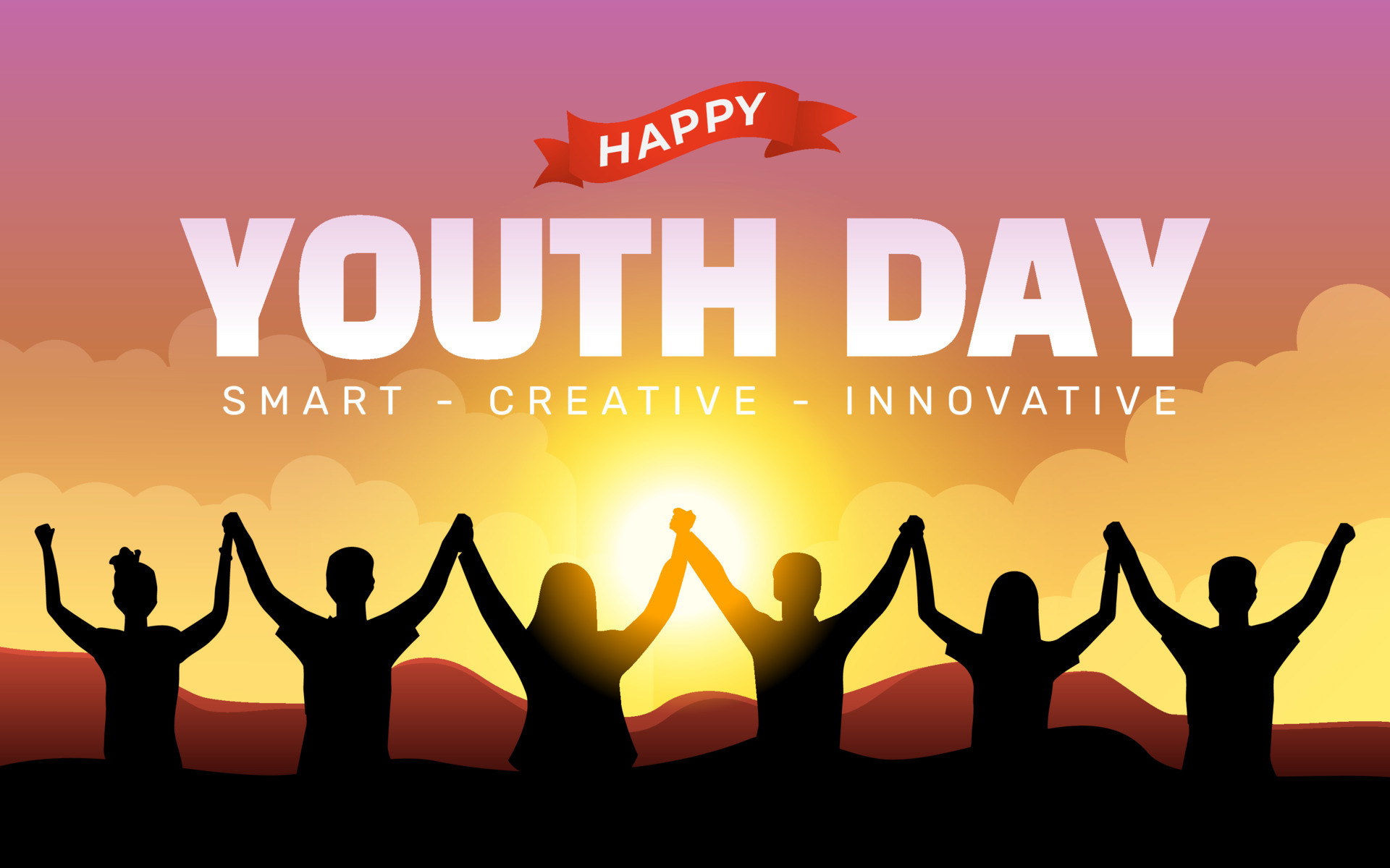 International Youth Day poster banner vector illustration with group of