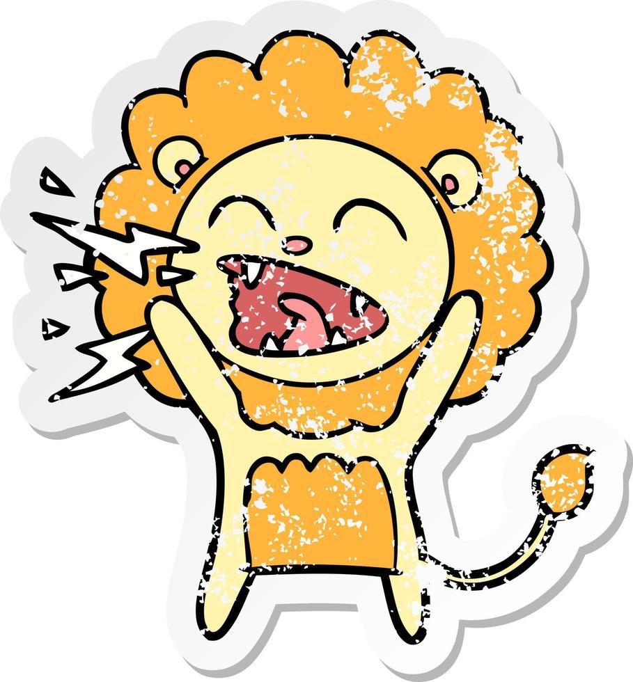 distressed sticker of a cartoon roaring lion vector