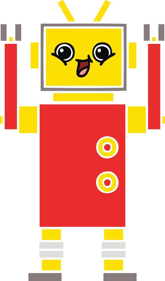 robot feliz de dibujos animados retro de color plano vector