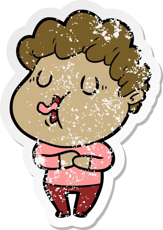 distressed sticker of a cartoon man singing vector