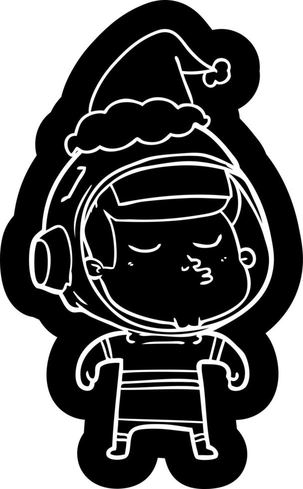 cartoon icon of a confident astronaut wearing santa hat vector