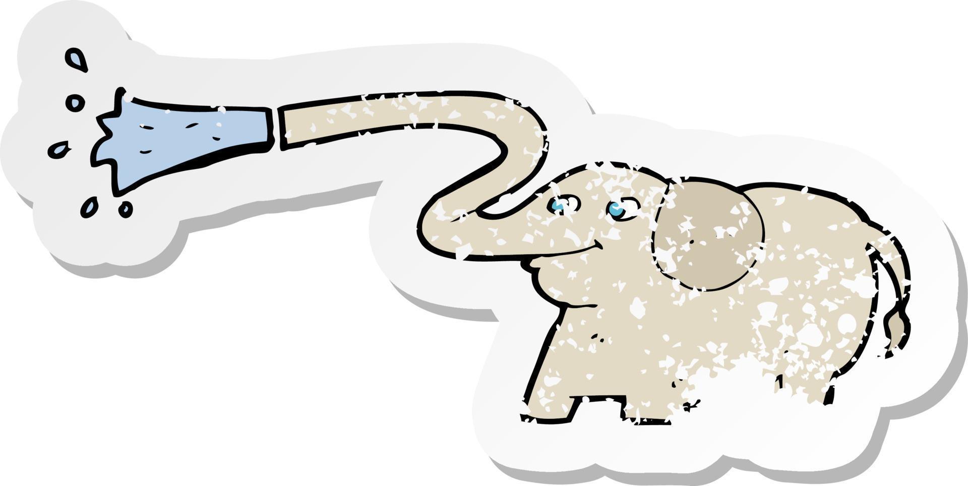 pegatina retro angustiada de un elefante de dibujos animados chorreando agua vector