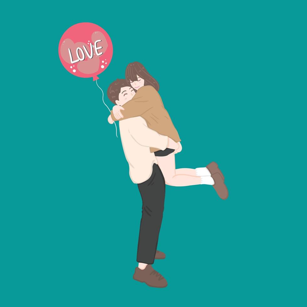happy and cute love couple hug together vector