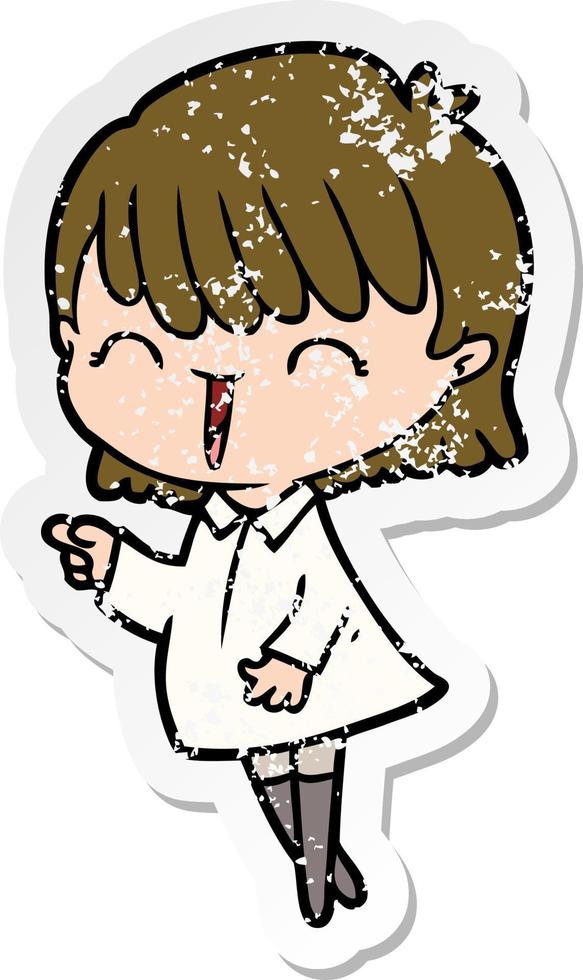 distressed sticker of a cartoon woman vector