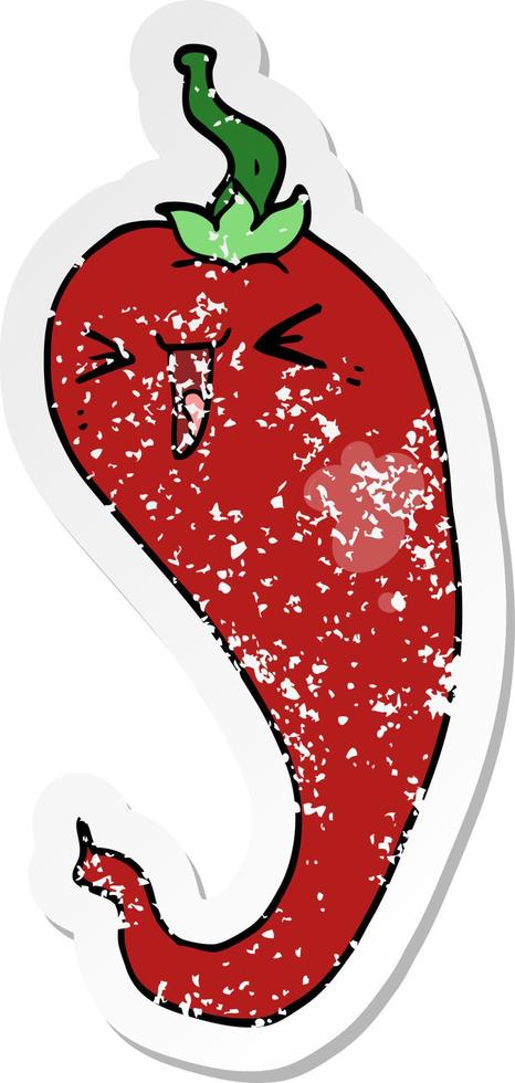 distressed sticker of a cartoon hot chili pepper vector