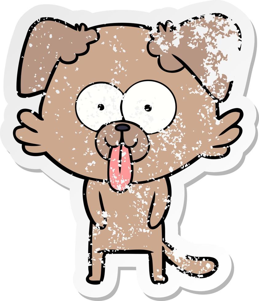 distressed sticker of a cartoon dog with tongue sticking out vector