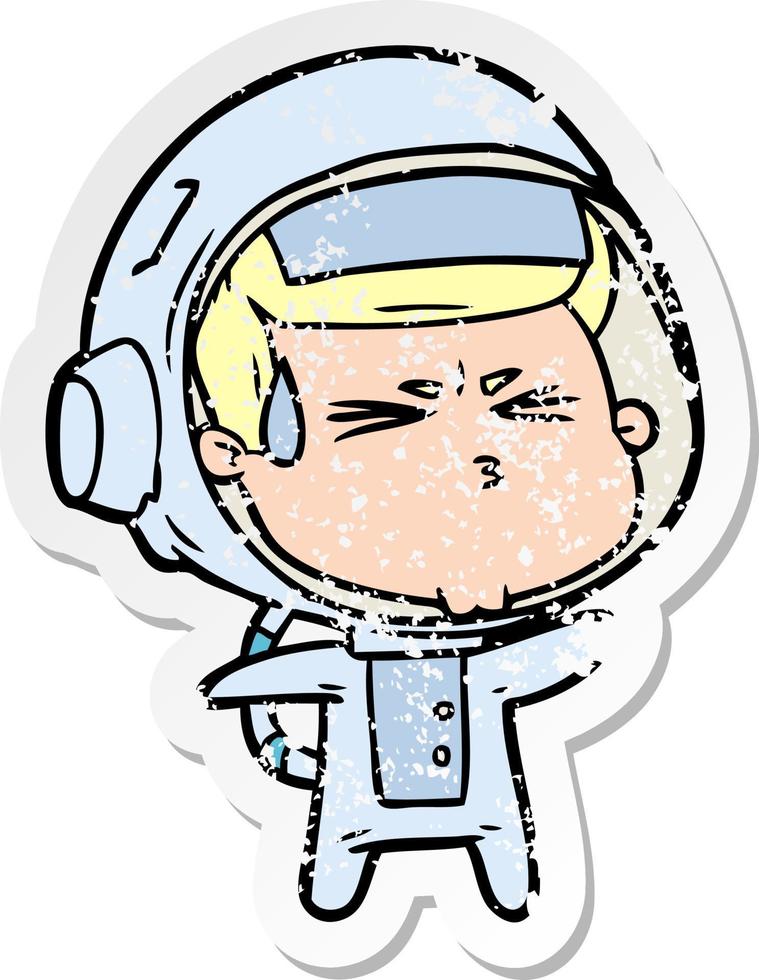 distressed sticker of a cartoon stressed astronaut vector