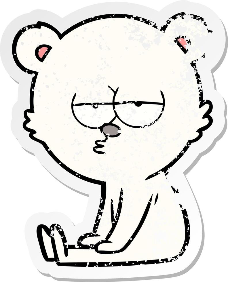 pegatina angustiada de una caricatura de oso polar aburrido sentado vector