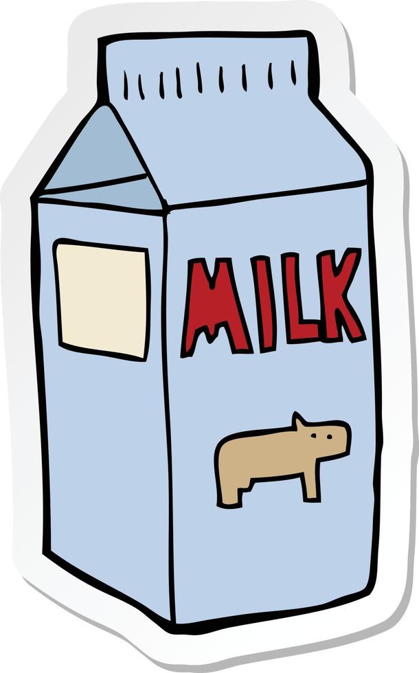 sticker of a cartoon milk carton vector