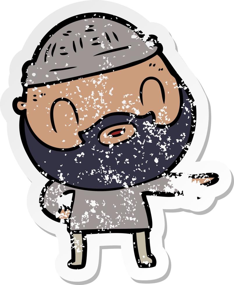 distressed sticker of a cartoon bearded man vector