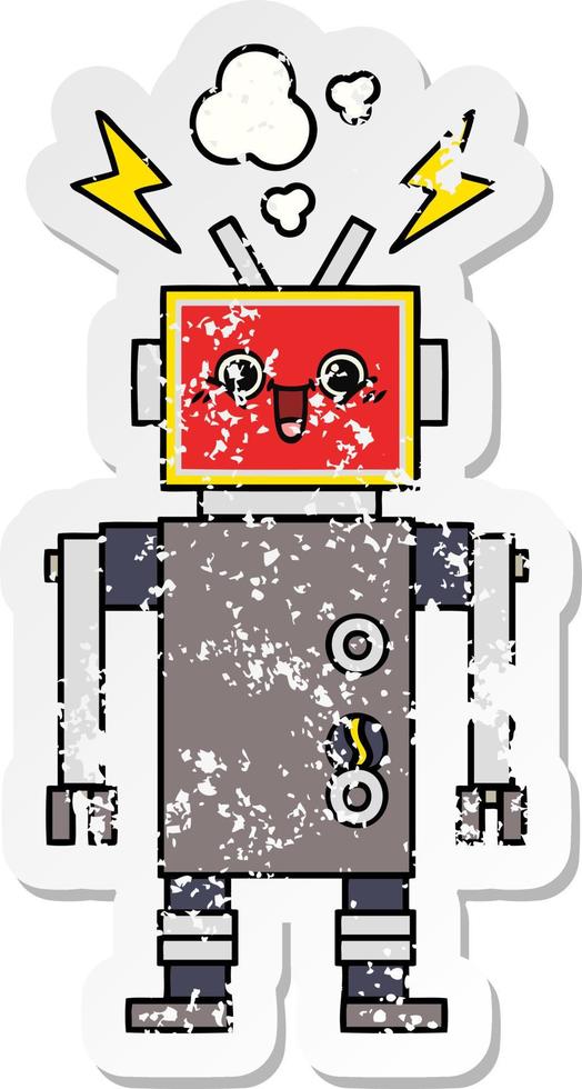 pegatina angustiada de un lindo robot feliz de dibujos animados vector